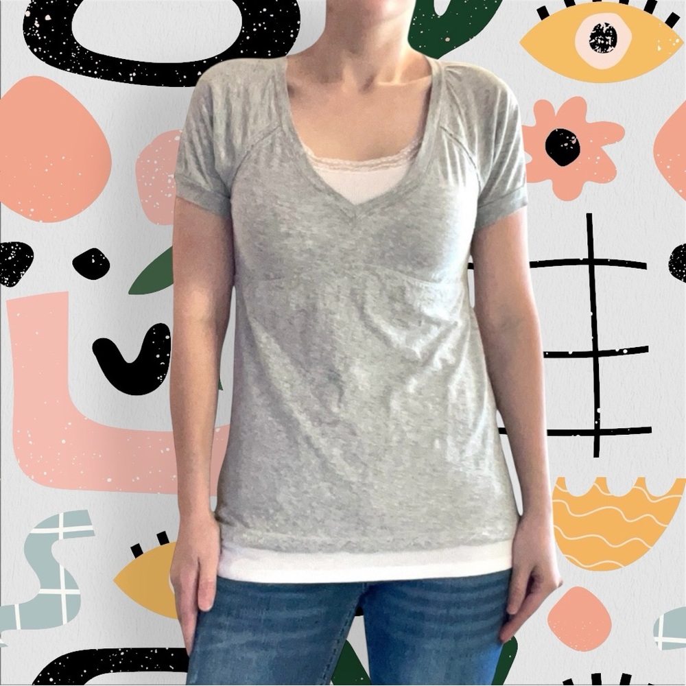 American Eagle | Vintage Y2K Light Heathered Gray Babydoll Short Sleeve Top